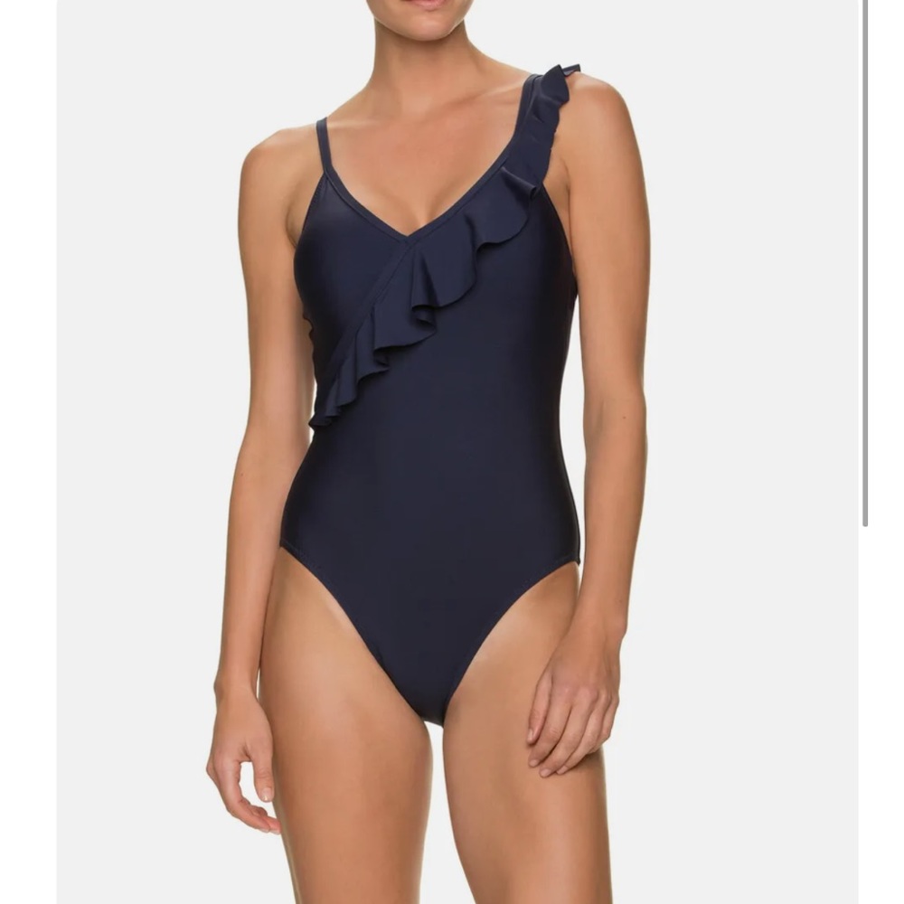 Helen Jon x Draper James Navy Ruffle Wrap One-Piece S
